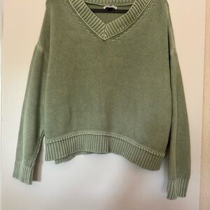 V-Neck Lightweight Knit Sweater - Sage Green